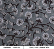 Handmade Block Print Gray & Black Pure Linen Fabric - Himachal