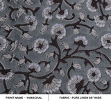 Handmade Block Print Gray & Black Pure Linen Fabric - Himachal