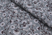 Handmade Block Print Gray & Black Pure Linen Fabric - Himachal