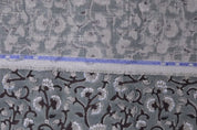 Handmade Block Print Gray & Black Pure Linen Fabric - Himachal