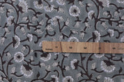 Handmade Block Print Gray & Black Pure Linen Fabric - Himachal