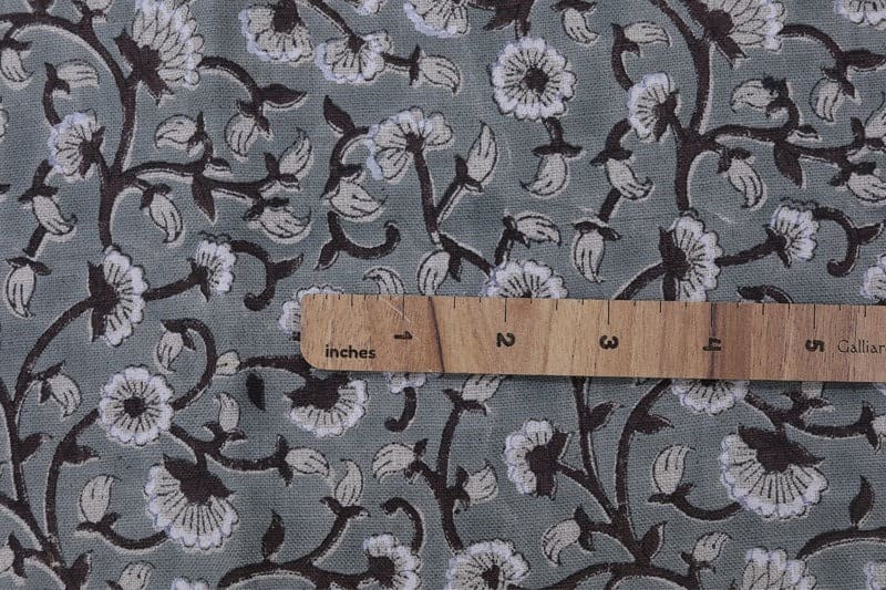 Handmade Block Print Gray & Black Pure Linen Fabric - Himachal