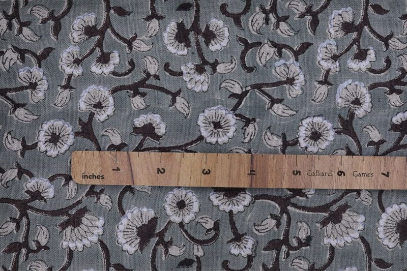 Handmade Block Print Gray & Black Pure Linen Fabric - Himachal