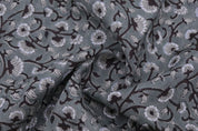 Handmade Block Print Gray & Black Pure Linen Fabric - Himachal