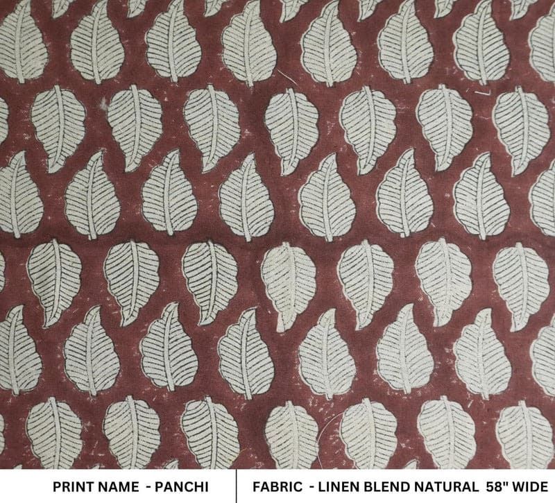 Hand Block Printed Brown Linen Blend Fabric for Couch Covers – Panchi