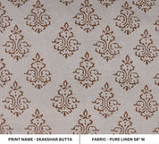Premium Hand Block Print Brown Pure Linen Fabric - Ekakshar Butta