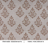 Premium Hand Block Print Brown Pure Linen Fabric - Ekakshar Butta