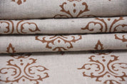 Premium Hand Block Print Brown Pure Linen Fabric - Ekakshar Butta