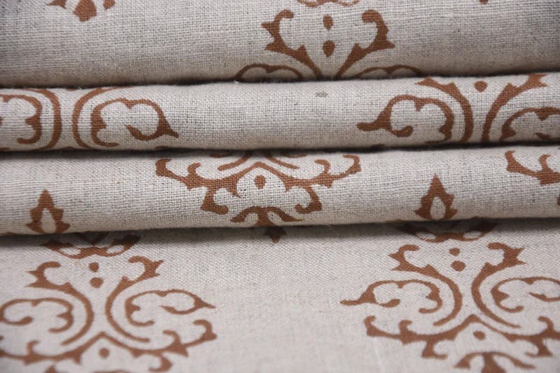 Premium Hand Block Print Brown Pure Linen Fabric - Ekakshar Butta