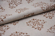 Premium Hand Block Print Brown Pure Linen Fabric - Ekakshar Butta