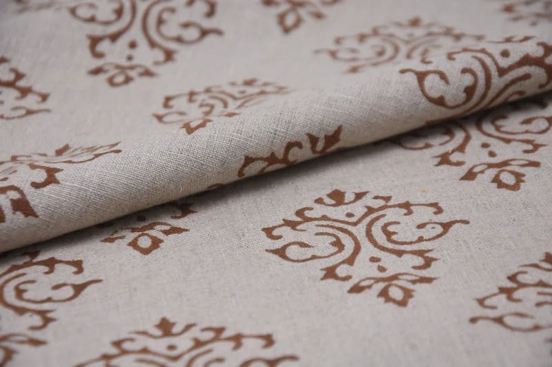 Premium Hand Block Print Brown Pure Linen Fabric - Ekakshar Butta