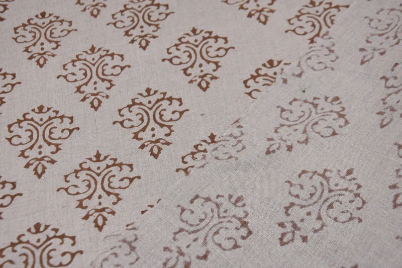 Premium Hand Block Print Brown Pure Linen Fabric - Ekakshar Butta