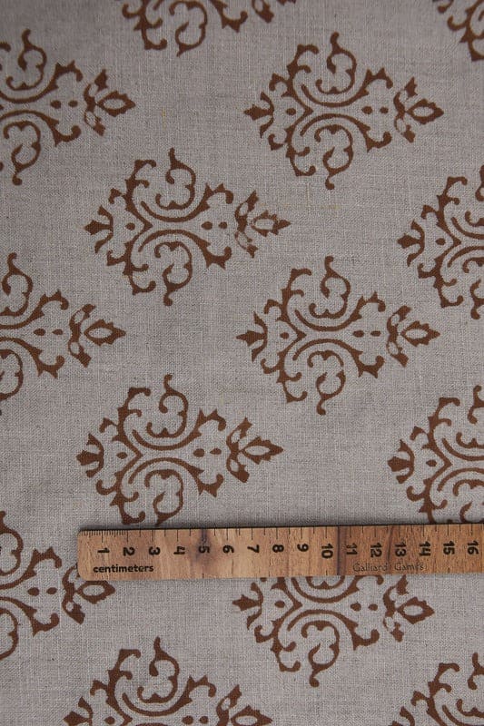 Premium Hand Block Print Brown Pure Linen Fabric - Ekakshar Butta