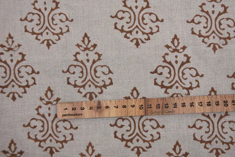 Premium Hand Block Print Brown Pure Linen Fabric - Ekakshar Butta