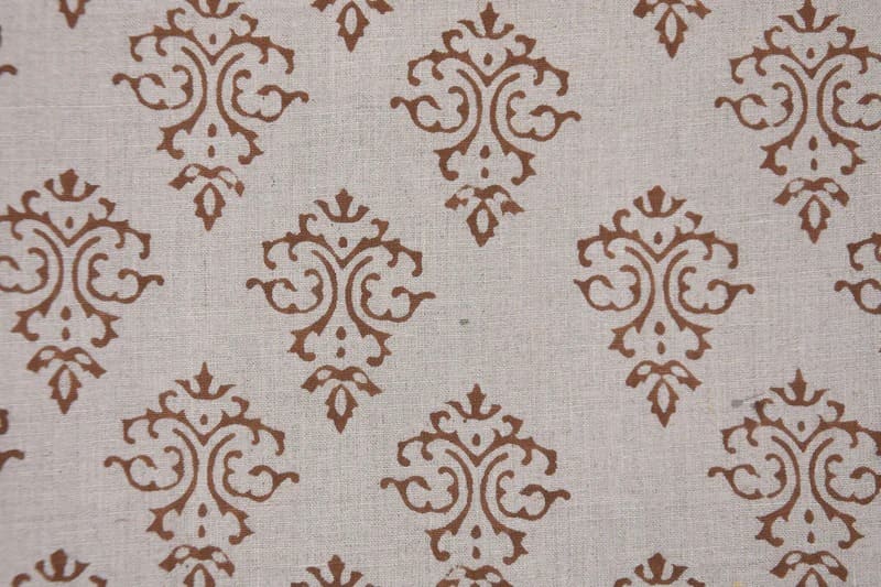 Premium Hand Block Print Brown Pure Linen Fabric - Ekakshar Butta