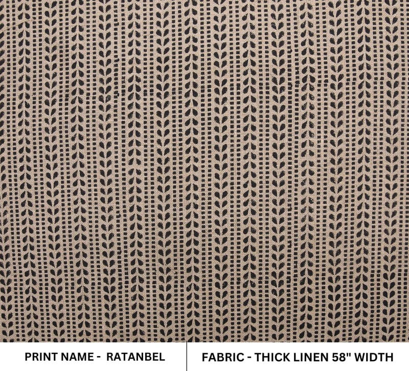Handmade Block Print Black Floral Thick Linen Fabric - Ratanbel