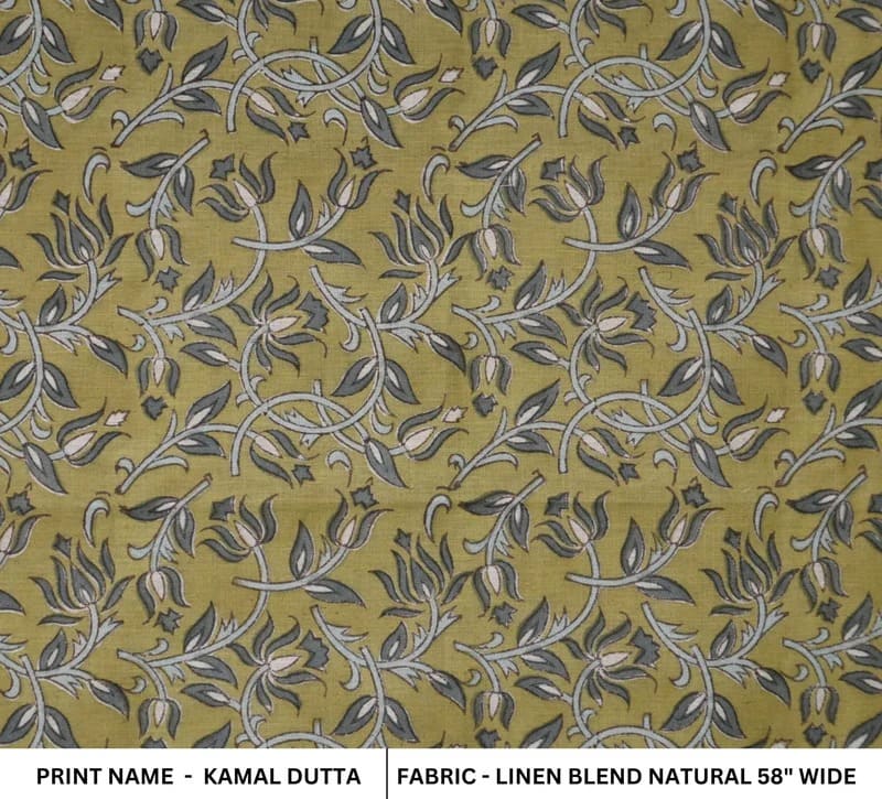 Handmade Block Print Floral Linen Fabric Kamal Dutta