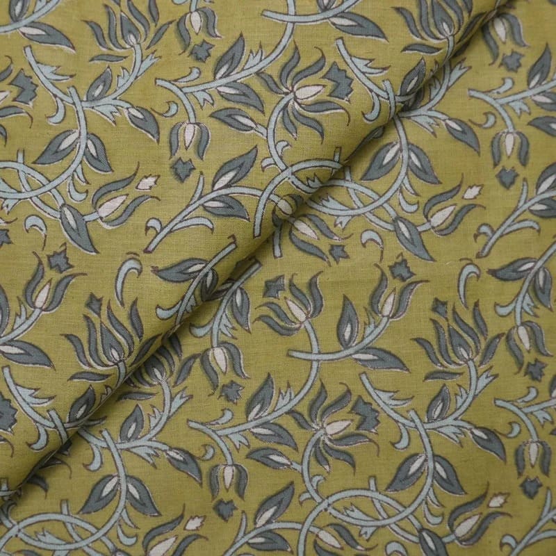 Handmade Block Print Floral Linen Fabric Kamal Dutta