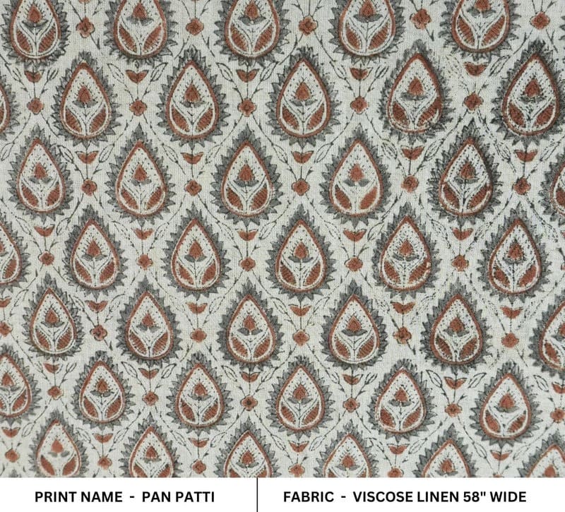 Handmade Block Print Gray & Bronze Linen Fabric - Pan Patti