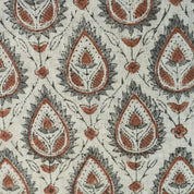 Handmade Block Print Gray & Bronze Linen Fabric - Pan Patti