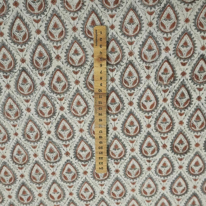 Handmade Block Print Gray & Bronze Linen Fabric - Pan Patti