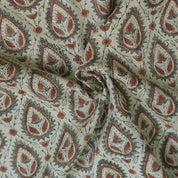 Handmade Block Print Gray & Bronze Linen Fabric - Pan Patti