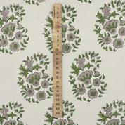 Handmade Block Print Green Floral Duck Canvas Fabric - Anarkali