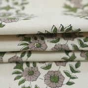 Handmade Block Print Green Floral Duck Canvas Fabric - Anarkali