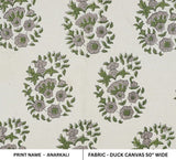 Handmade Block Print Green Floral Duck Canvas Fabric - Anarkali