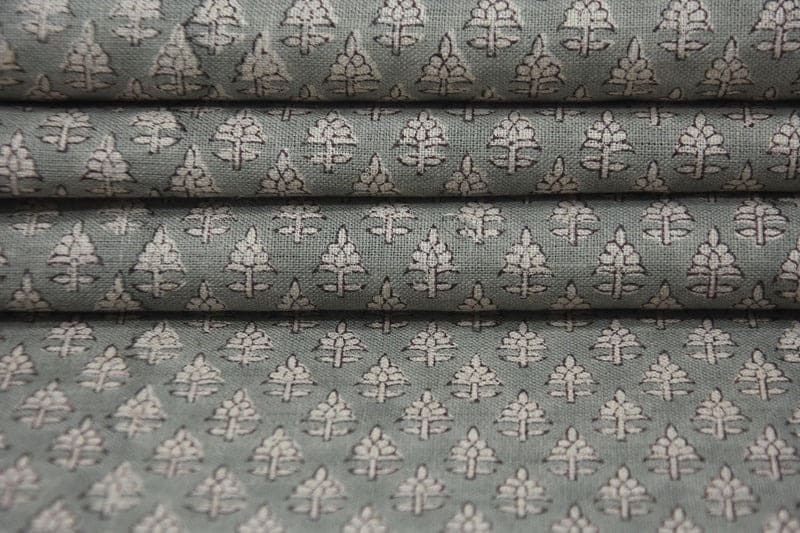 Handmade Block Print Linen Gray Floral Fabric by the Yard – RIVA