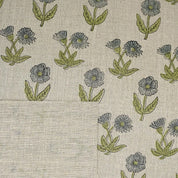 Floral Block Print Thick Linen Green Grey Fabric - Kirti