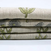 Floral Block Print Thick Linen Green Grey Fabric - Kirti