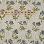 Floral Block Print Thick Linen Green Grey Fabric - Kirti