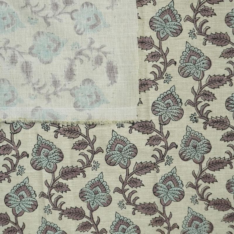 Handmade Floral Block Print Linen Fabric Home Decor - Madhubala
