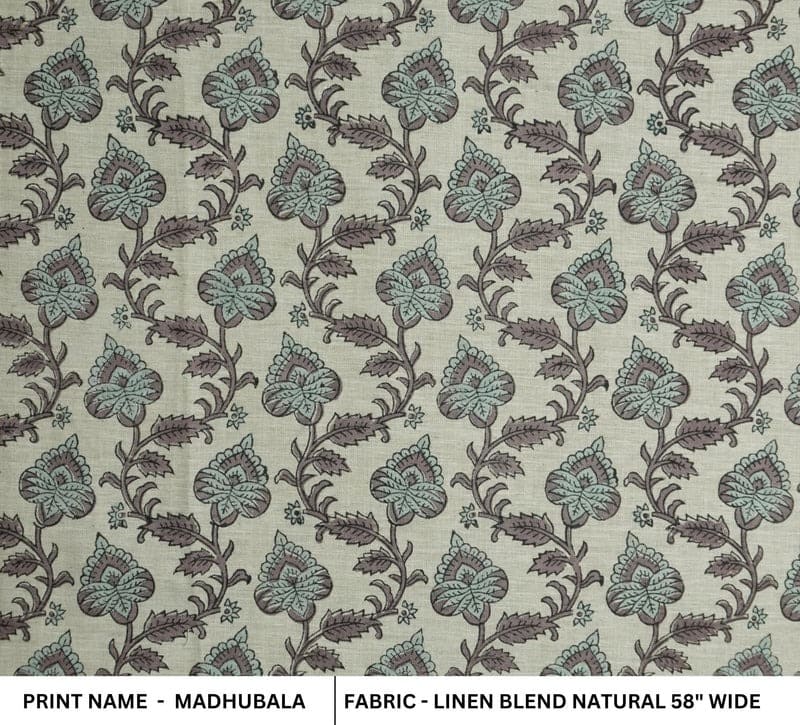 Handmade Floral Block Print Linen Fabric Home Decor - Madhubala