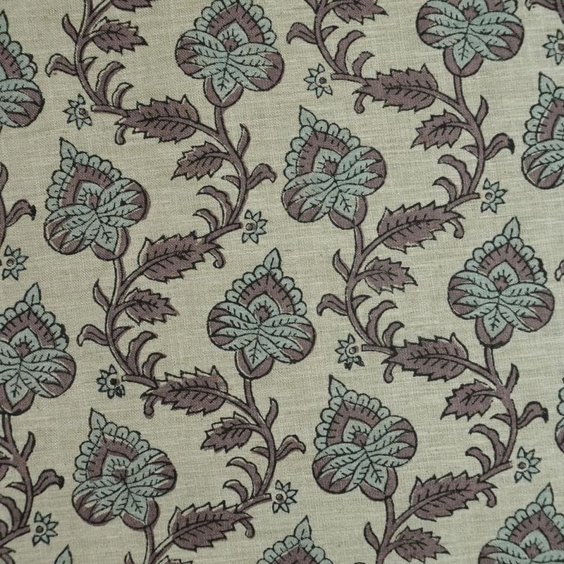 Handmade Floral Block Print Linen Fabric Home Decor - Madhubala