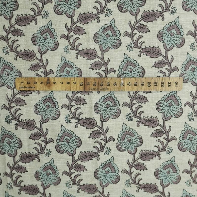Handmade Floral Block Print Linen Fabric Home Decor - Madhubala