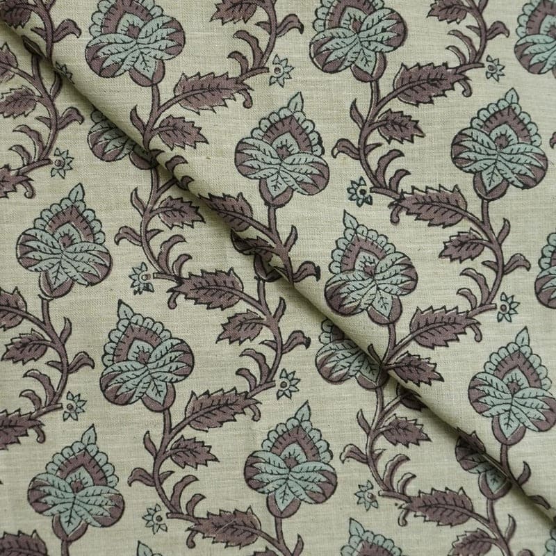 Handmade Floral Block Print Linen Fabric Home Decor - Madhubala