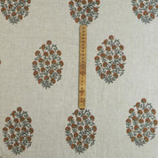 Handmade Block Print Beige Floral Cotton Linen Fabric - Gudhal
