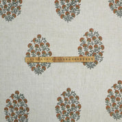 Handmade Block Print Beige Floral Cotton Linen Fabric - Gudhal