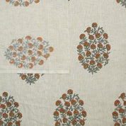 Handmade Block Print Beige Floral Cotton Linen Fabric - Gudhal