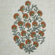 Handmade Block Print Beige Floral Cotton Linen Fabric - Gudhal