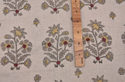 Handcrafted Block Print Beige Floral Pure Linen Fabric - Sadabahar