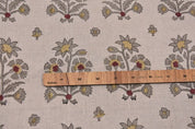 Handcrafted Block Print Beige Floral Pure Linen Fabric - Sadabahar