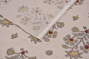 Handcrafted Block Print Beige Floral Pure Linen Fabric - Sadabahar