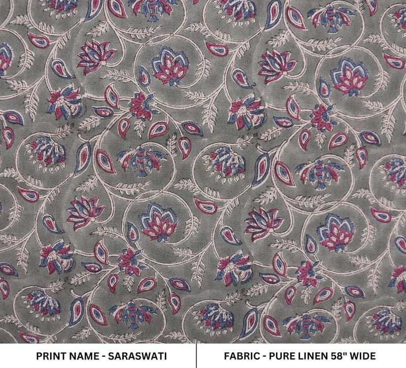 Eco Friendly Hand Block Printed Blue Pure Linen Fabric – Saraswati