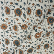 Hand Block Print  Brown Floral Cotton Linen Fabric - Rakhi Bel