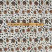 Hand Block Print  Brown Floral Cotton Linen Fabric - Rakhi Bel