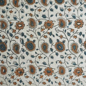 Hand Block Print  Brown Floral Cotton Linen Fabric - Rakhi Bel