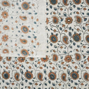 Hand Block Print  Brown Floral Cotton Linen Fabric - Rakhi Bel